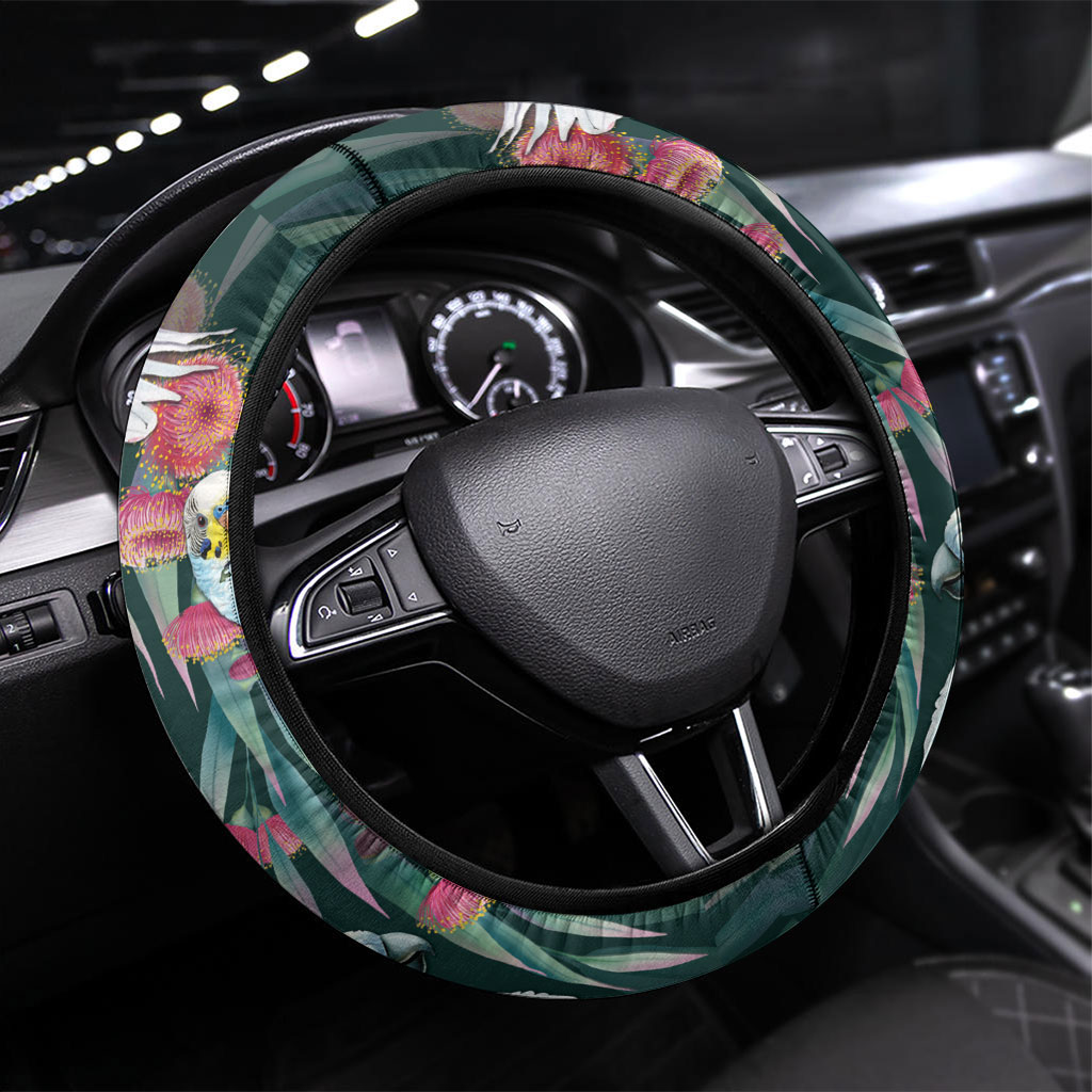Australia Native Birds on Eucalyptus Steering Wheel Cover Dark Teal