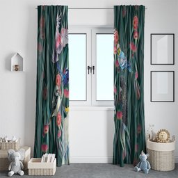 Australia Native Birds on Eucalyptus Window Curtain Dark Teal