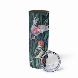 Australia Native Birds on Eucalyptus Skinny Tumbler Dark Teal