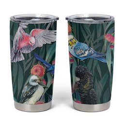 Australia Native Birds on Eucalyptus Tumbler Cup Dark Teal