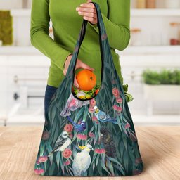 Australia Native Birds on Eucalyptus Grocery Bag Dark Teal