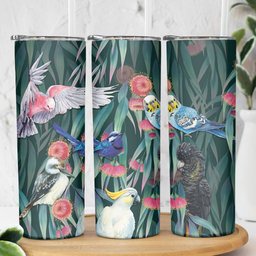 Australia Native Birds on Eucalyptus Skinny Tumbler Dark Teal