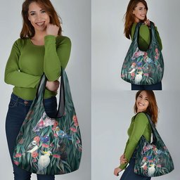 Australia Native Birds on Eucalyptus Grocery Bag Dark Teal