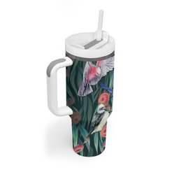 Australia Native Birds on Eucalyptus Tumbler With Handle Dark Teal