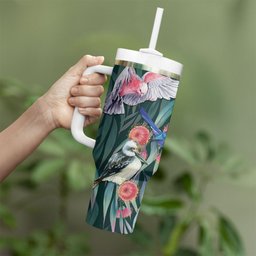 Australia Native Birds on Eucalyptus Tumbler With Handle Dark Teal