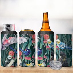 Australia Native Birds on Eucalyptus 4 in 1 Can Cooler Tumbler Dark Teal