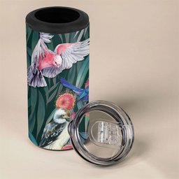 Australia Native Birds on Eucalyptus 4 in 1 Can Cooler Tumbler Dark Teal