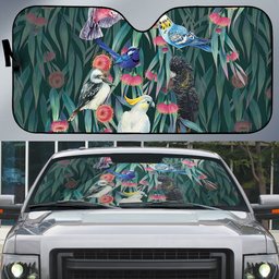Australia Native Birds on Eucalyptus Auto Sun Shade Dark Teal