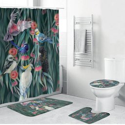 Australia Native Birds on Eucalyptus Bathroom Set Dark Teal