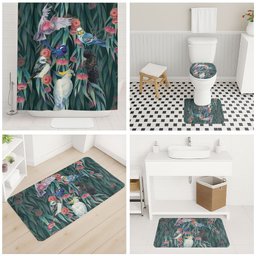 Australia Native Birds on Eucalyptus Bathroom Set Dark Teal