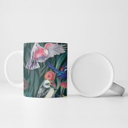 Australia Native Birds on Eucalyptus Ceramic Mug Dark Teal
