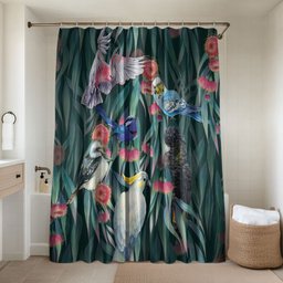 Australia Native Birds on Eucalyptus Bathroom Set Dark Teal