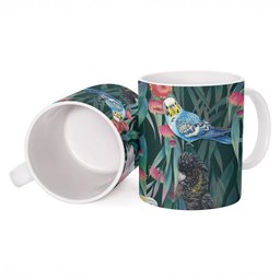 Australia Native Birds on Eucalyptus Ceramic Mug Dark Teal