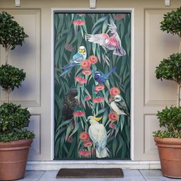 Australia Native Birds on Eucalyptus Door Cover Dark Teal