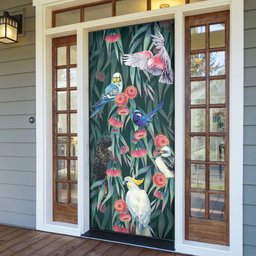 Australia Native Birds on Eucalyptus Door Cover Dark Teal