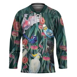 Australia Native Birds on Eucalyptus Hockey Jersey Dark Teal