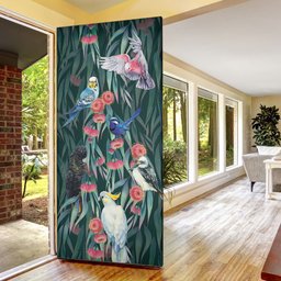 Australia Native Birds on Eucalyptus Door Cover Dark Teal