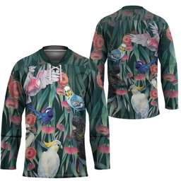 Australia Native Birds on Eucalyptus Hockey Jersey Dark Teal