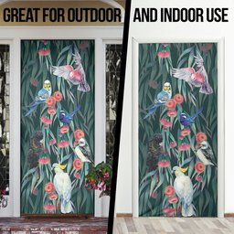 Australia Native Birds on Eucalyptus Door Cover Dark Teal