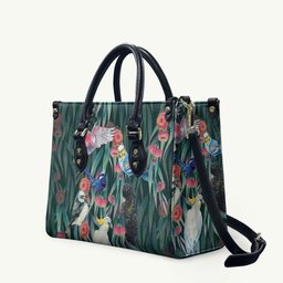 Australia Native Birds on Eucalyptus Leather Bag Dark Teal