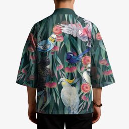 Australia Native Birds on Eucalyptus Kimono Dark Teal