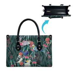 Australia Native Birds on Eucalyptus Leather Bag Dark Teal