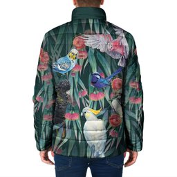 Australia Native Birds on Eucalyptus Padded Jacket Dark Teal