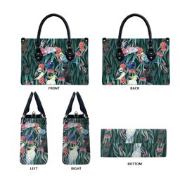 Australia Native Birds on Eucalyptus Leather Bag Dark Teal