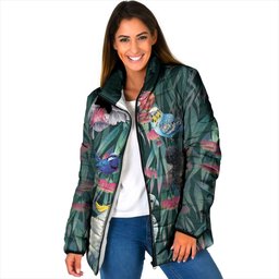 Australia Native Birds on Eucalyptus Padded Jacket Dark Teal