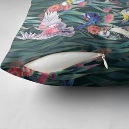 Australia Native Birds on Eucalyptus Pillow Cover Dark Teal