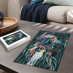Australia Native Birds on Eucalyptus Puzzle Dark Teal