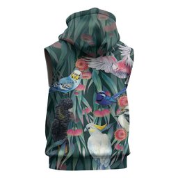 Australia Native Birds on Eucalyptus Sleeveless Zip Hoodie Dark Teal
