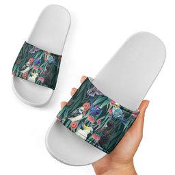 Australia Native Birds on Eucalyptus Slide Sandals Dark Teal