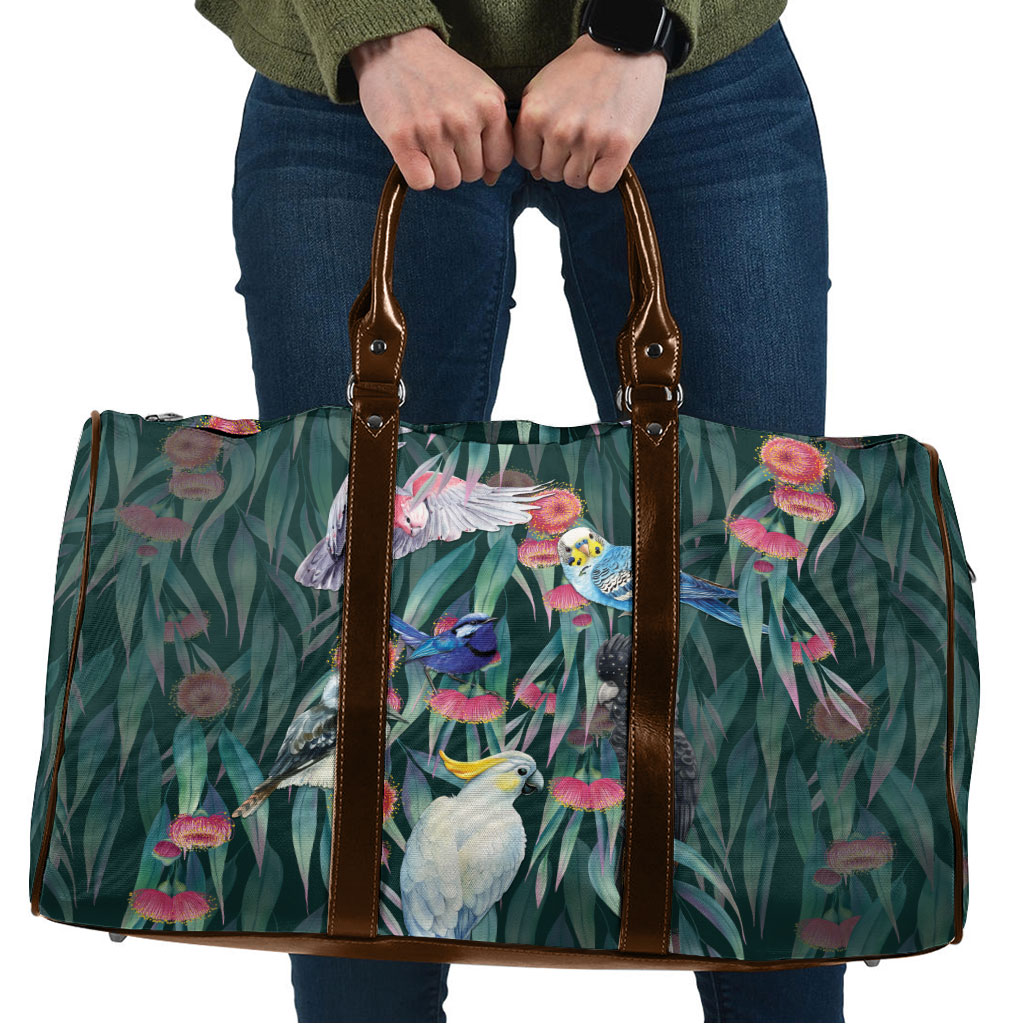 Australia Native Birds on Eucalyptus Travel Bag Dark Teal