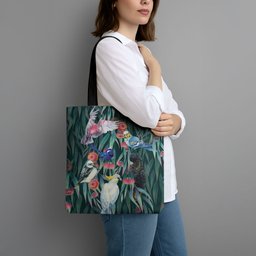 Australia Native Birds on Eucalyptus Tote Bag Dark Teal