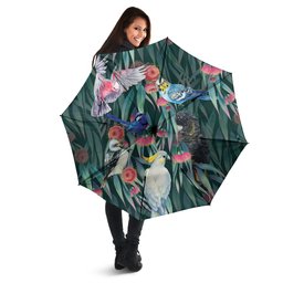 Australia Native Birds on Eucalyptus Umbrella Dark Teal