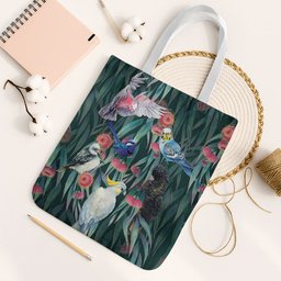Australia Native Birds on Eucalyptus Tote Bag Dark Teal