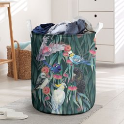 Australia Native Birds on Eucalyptus Laundry Basket Dark Teal