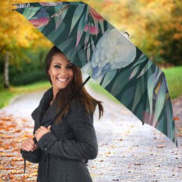 Australia Native Birds on Eucalyptus Umbrella Dark Teal