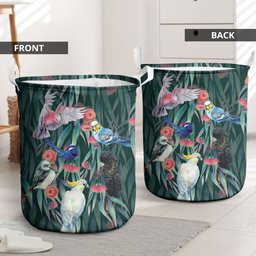 Australia Native Birds on Eucalyptus Laundry Basket Dark Teal