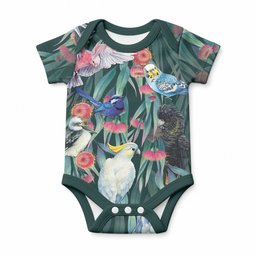 Australia Native Birds on Eucalyptus Baby Onesie Dark Teal