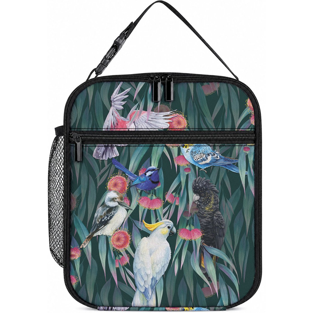 Australia Native Birds on Eucalyptus Lunch Bag Dark Teal