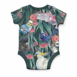Australia Native Birds on Eucalyptus Baby Onesie Dark Teal