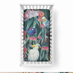 Australia Native Birds on Eucalyptus Baby Bed Cover Dark Teal