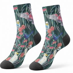Australia Native Birds on Eucalyptus Crew Socks Dark Teal