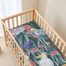 Australia Native Birds on Eucalyptus Baby Bed Cover Dark Teal