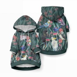 Australia Native Birds on Eucalyptus Pet Hoodie Dark Teal