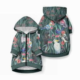 Australia Native Birds on Eucalyptus Pet Hoodie Dark Teal