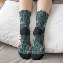 Australia Native Birds on Eucalyptus Crew Socks Dark Teal