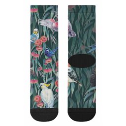 Australia Native Birds on Eucalyptus Crew Socks Dark Teal